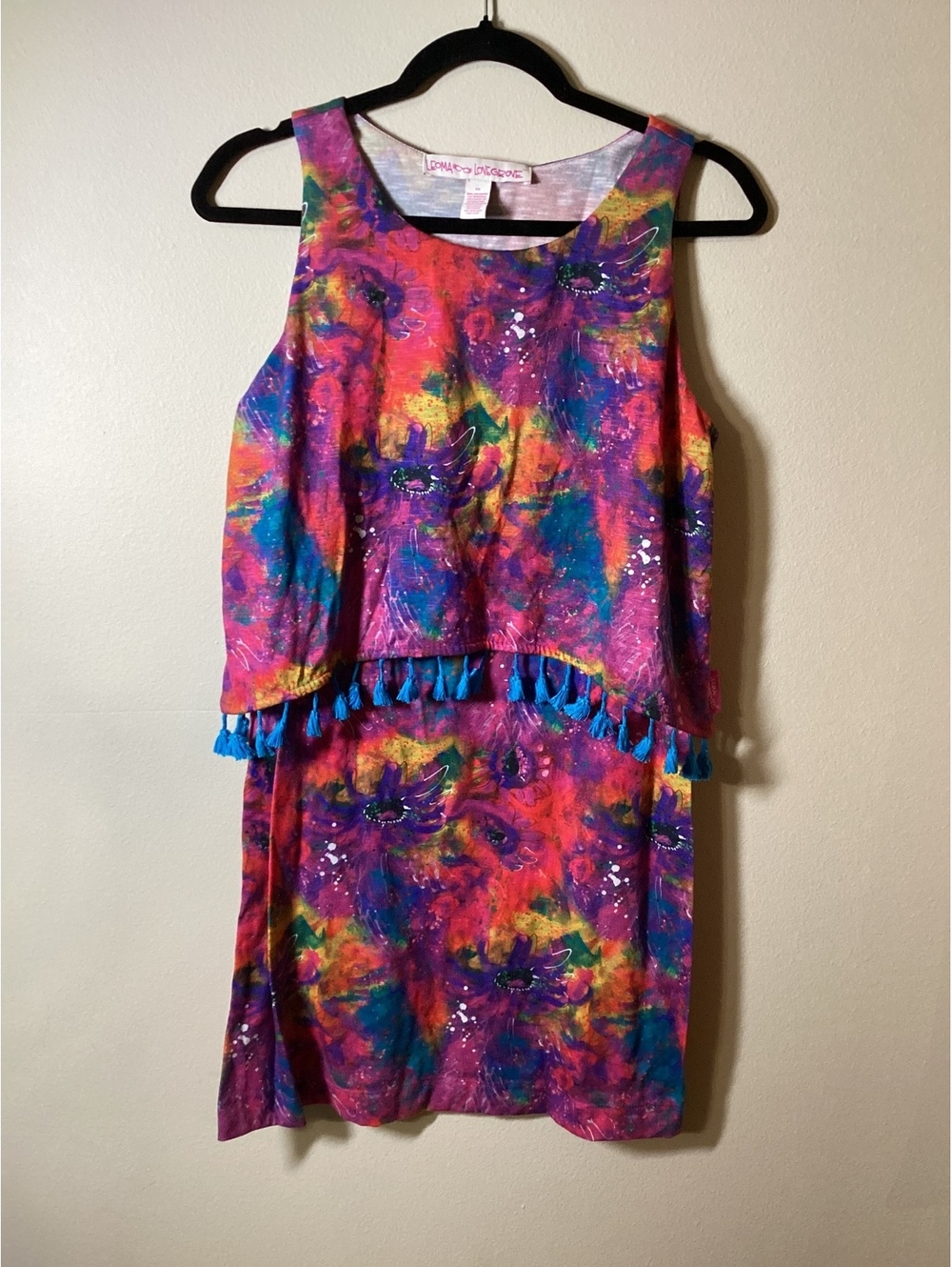 vintage Leoma Lovegrove Women's Colorful Floral Sleeveless Dress with Tassel